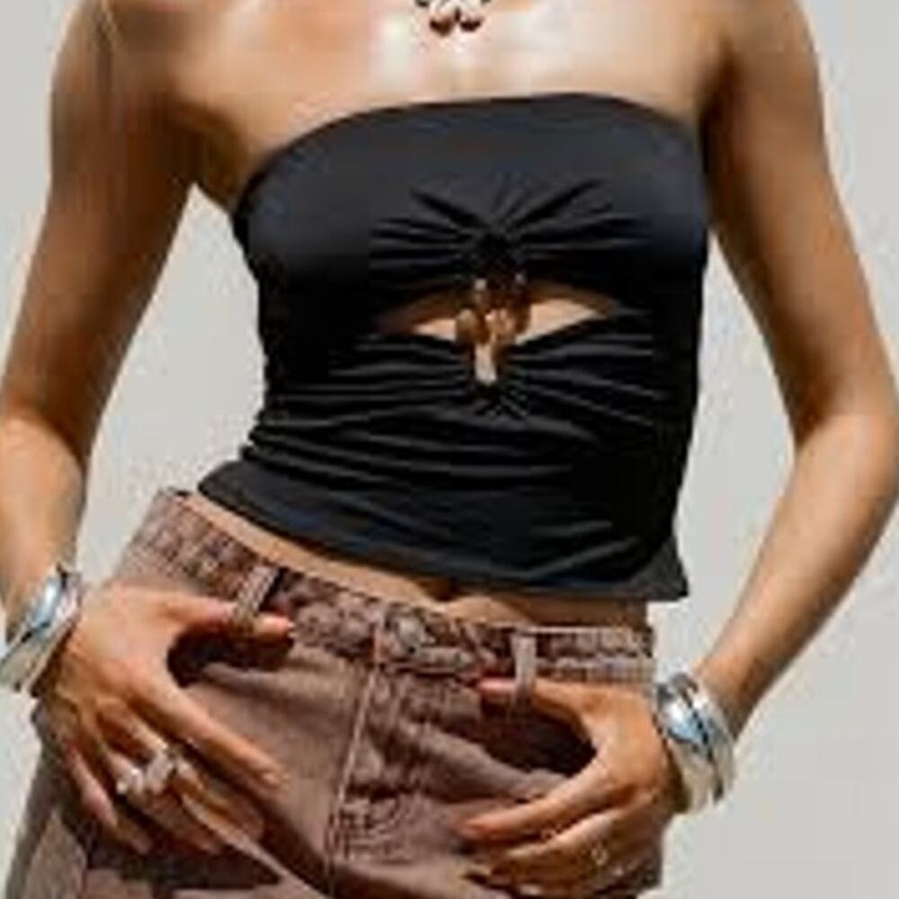 Princess Polly Turlock Top Woman's 6 Black Tube Top Cut Out‎ Coquette Y2K Summer